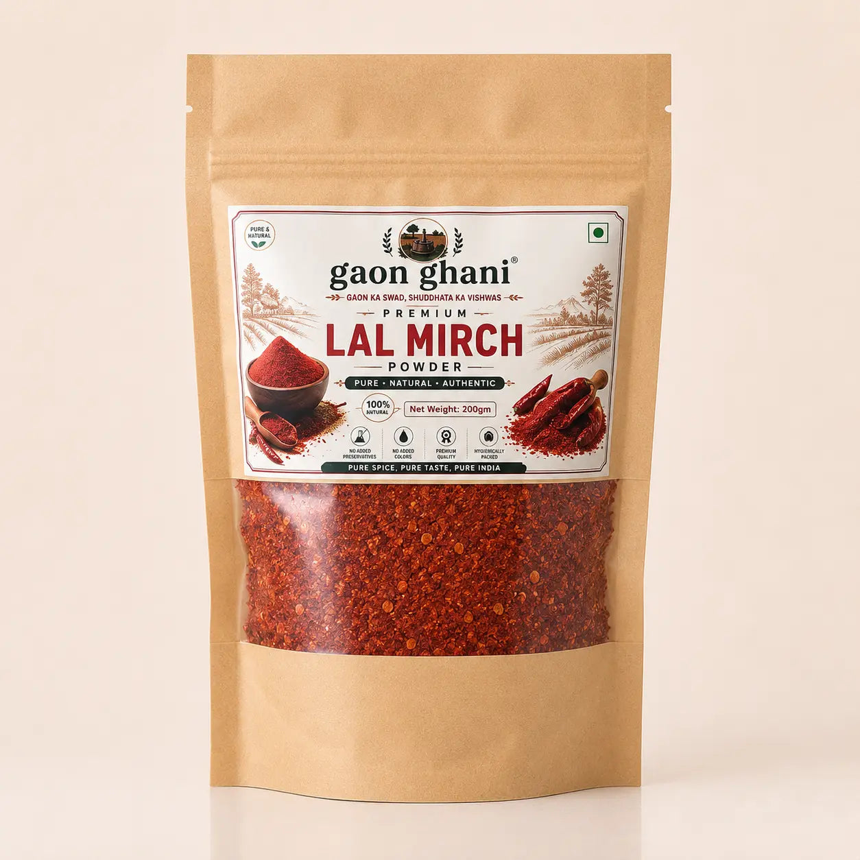 Gaon Ghani lal mirch (red chilli) powder 200 g pouch