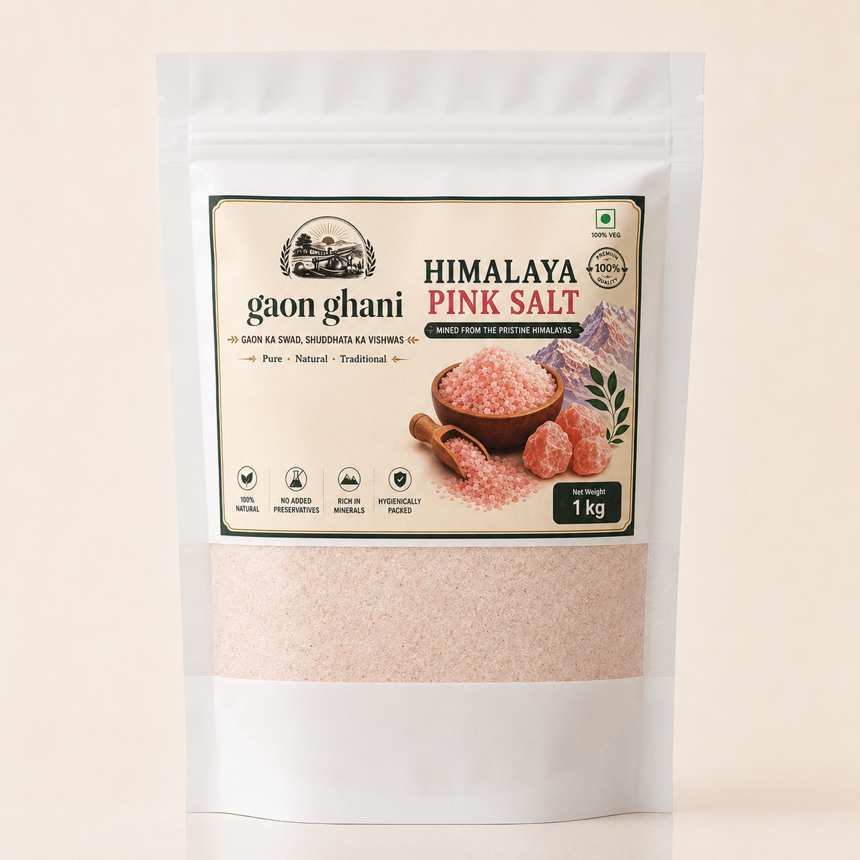 Gaon Ghani Himalaya pink salt 1 kg pouch